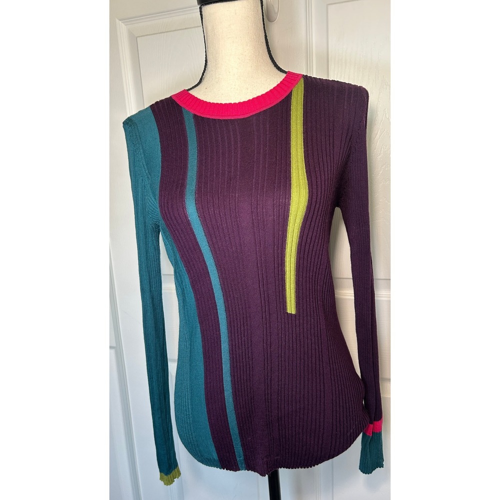 IVKO Ribbed Pullover Sweater XXL 44 Plum Wool Colorblock Stripe 242730 Serbia
